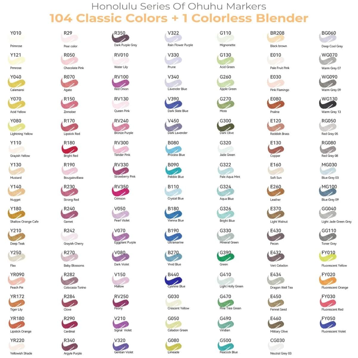 Marcador Ohuhu 104 Cores + 1 - Honolulu B - Ponta Brush e Fina Ohuhu