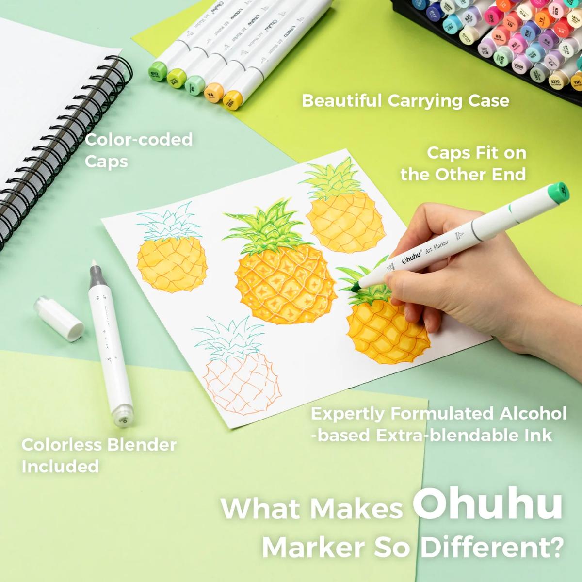 Marcador Ohuhu 168 Cores - Honolulu - Ponta Brush e Chanfrada Ohuhu