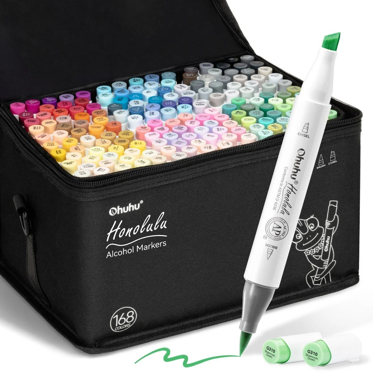 Marcador Ohuhu 168 Cores - Honolulu - Ponta Brush e Chanfrada Ohuhu