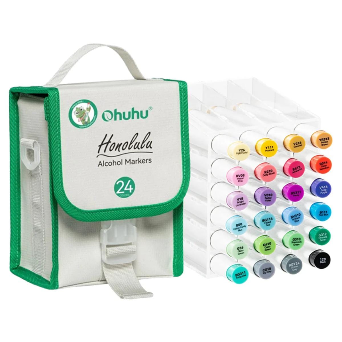 Marcador Ohuhu 24 Cores Básicas - Honolulu - Ponta Brush e Chanfrada Ohuhu
