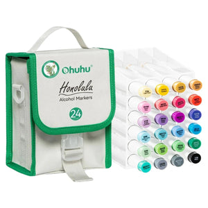 Marcador Ohuhu 24 Cores Básicas - Honolulu - Ponta Brush e Chanfrada