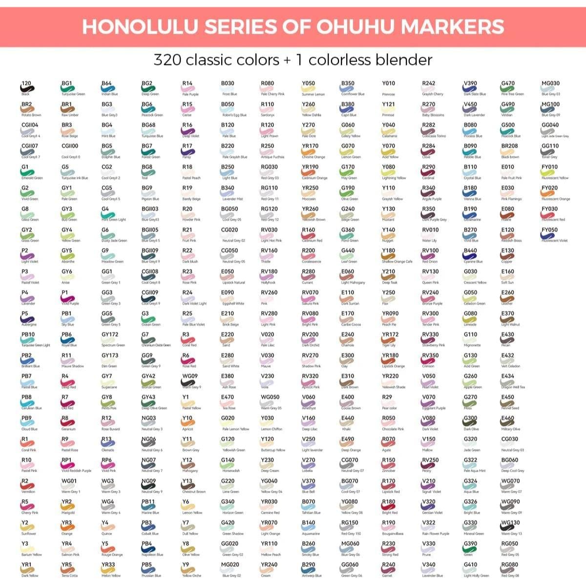 Marcador Ohuhu 320 Cores - Honolulu B - Ponta Brush e Fina Ohuhu