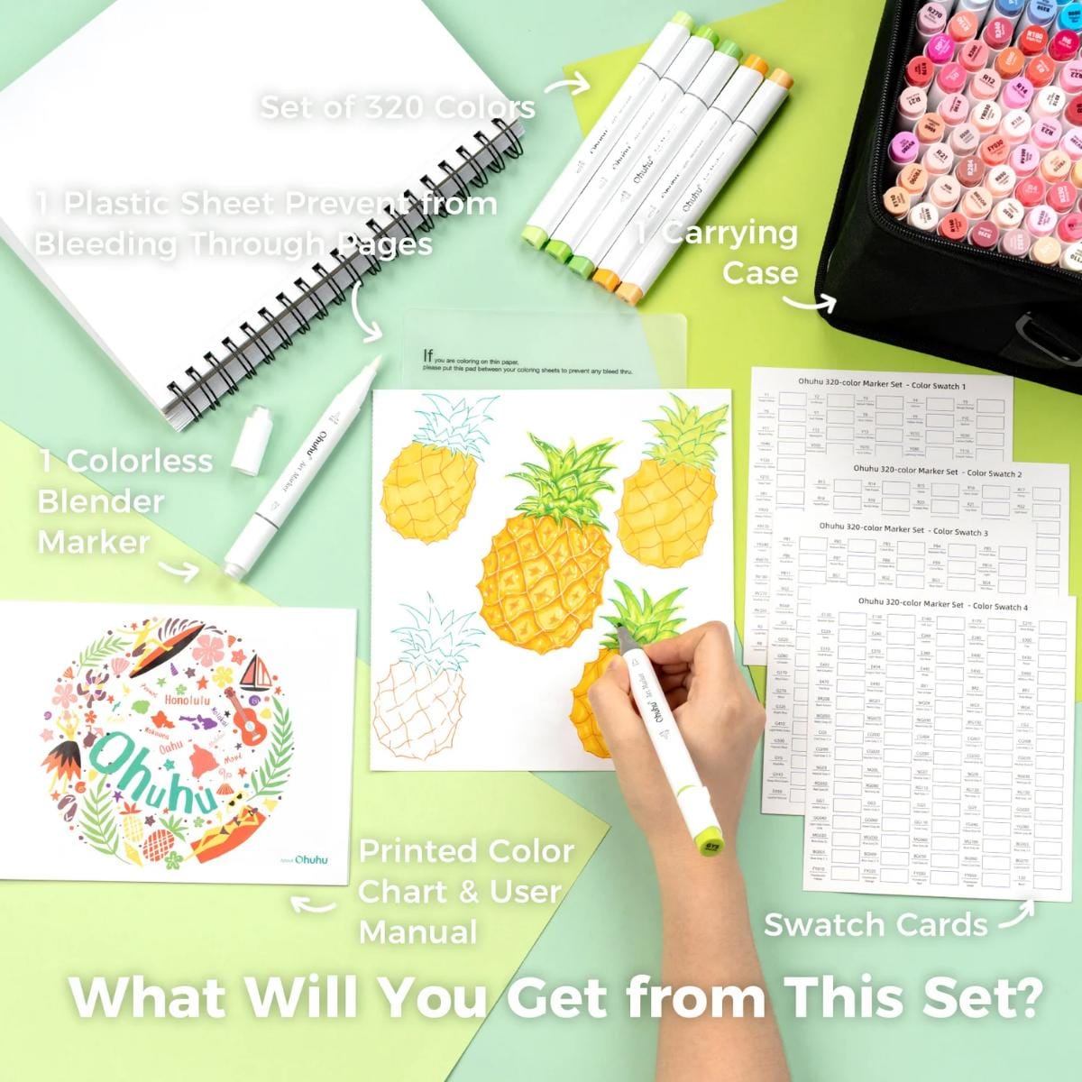 Marcador Ohuhu 320 Cores - Honolulu B - Ponta Brush e Fina Ohuhu