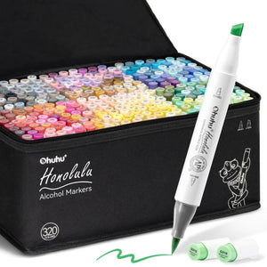 Marcador Ohuhu 320 Cores - Honolulu - Ponta Brush e Chanfrada