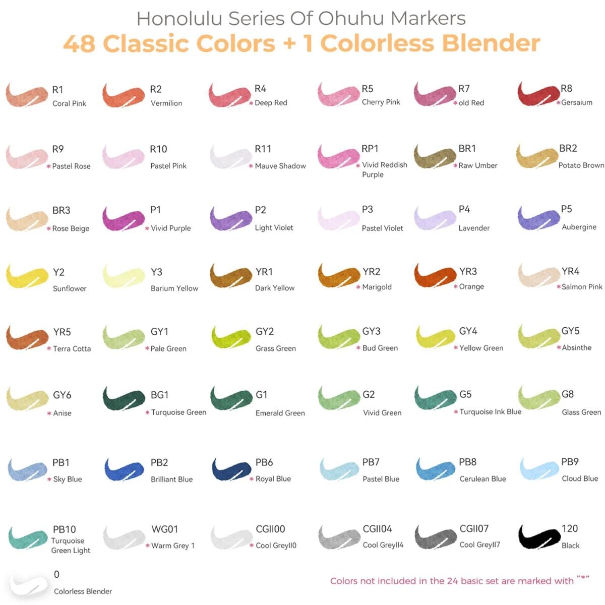 Marcador Ohuhu 48 Cores - Honolulu B - Ponta Brush e Fina Ohuhu