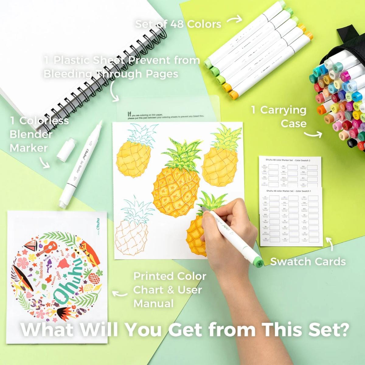 Marcador Ohuhu 48 Cores - Honolulu B - Ponta Brush e Fina Ohuhu