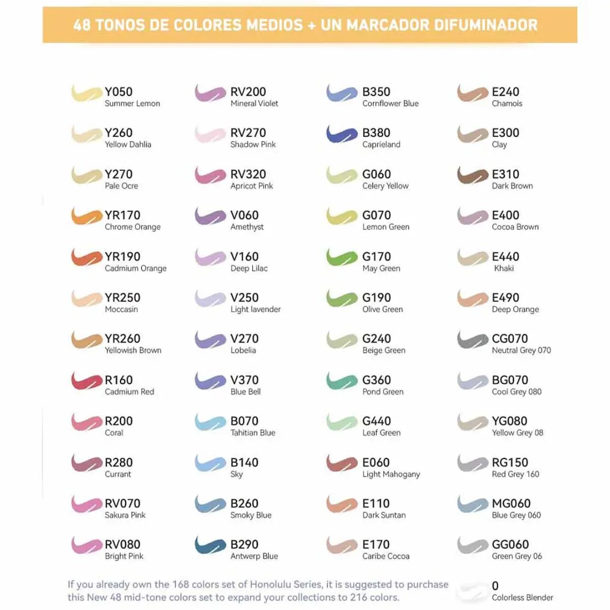 Marcador Ohuhu 48 Tons Médios - Honolulu - Ponta Brush e Chanfrada Livraria Skilo