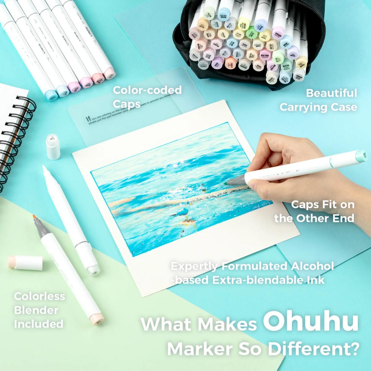 Marcador Ohuhu 48 Tons Pastel - Honolulu B - Ponta Brush e Fina Livraria Skilo