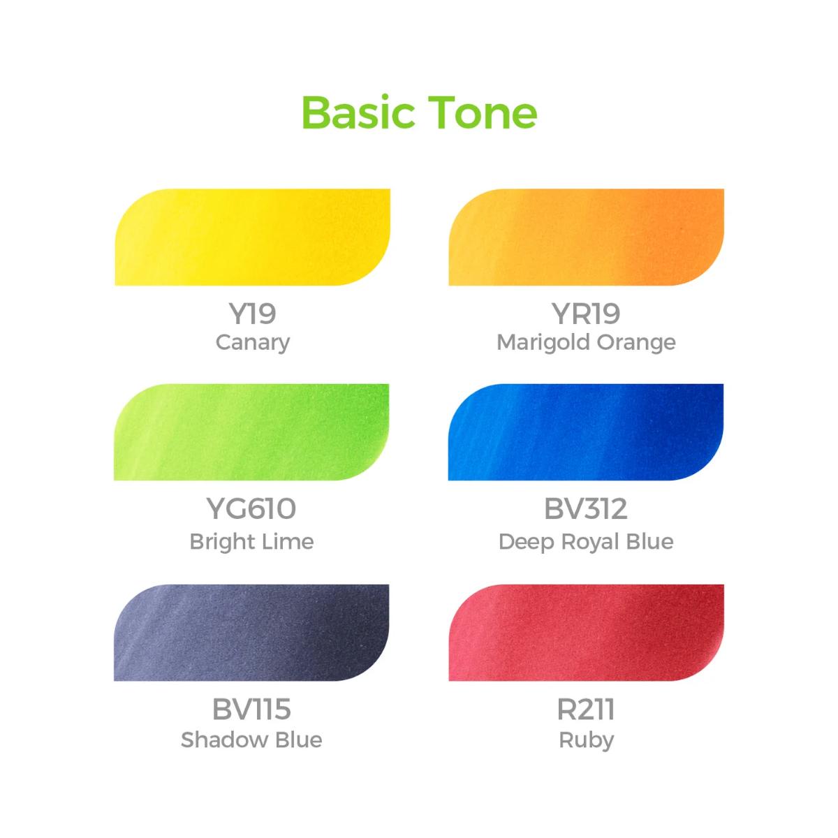 Marcador Ohuhu 6 Cores Básicas - Honolulu - Ponta Brush e Chanfrada Ohuhu