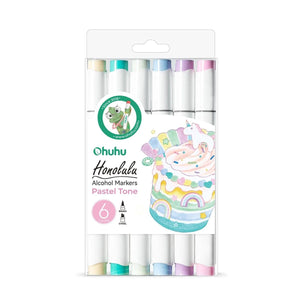 Marcador Ohuhu - 6 Tons Pastel - Honolulu - Ponta Brush e Chanfrada