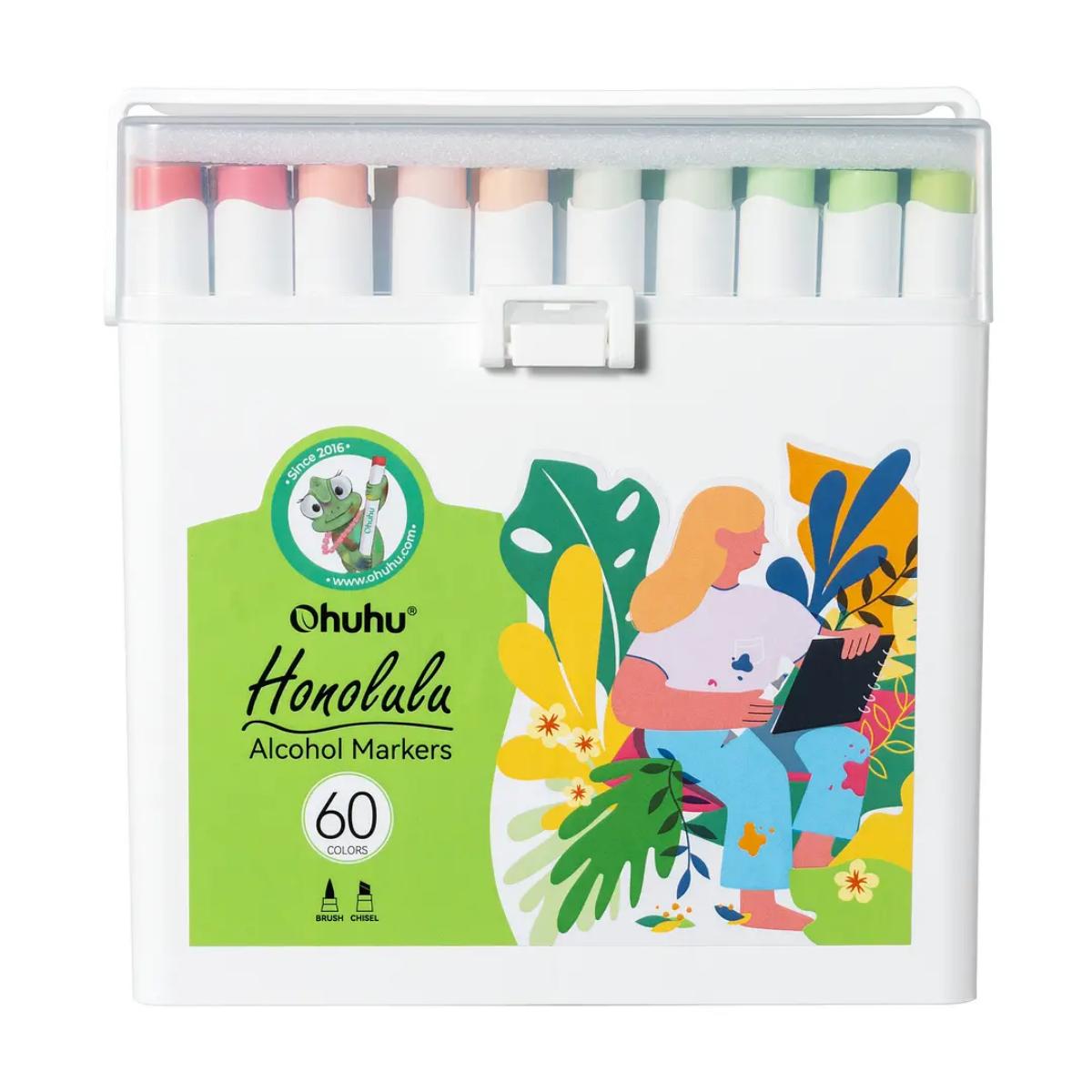 Marcador Ohuhu 60 Cores - Honolulu - Ponta Brush e Chanfrada Ohuhu