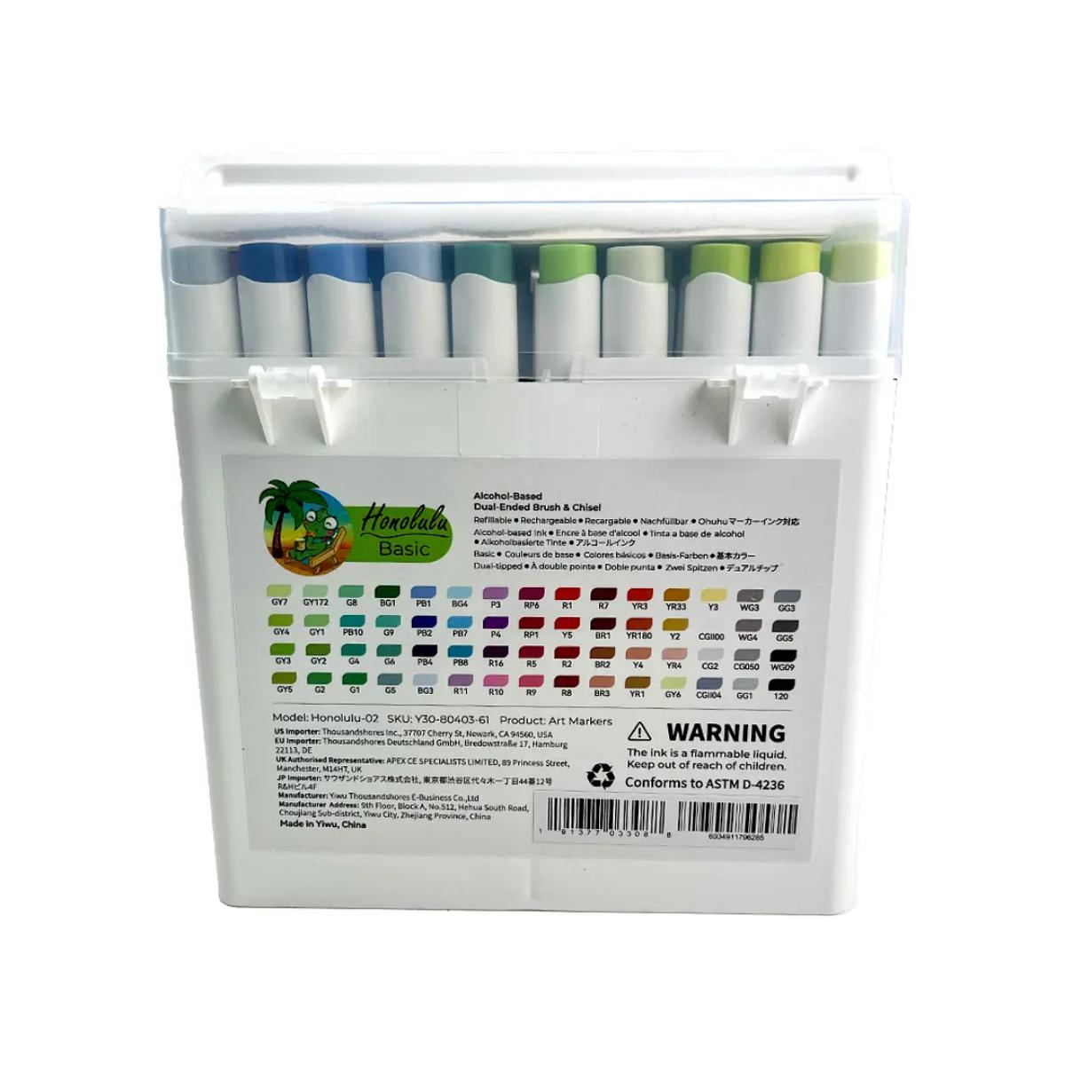 Marcador Ohuhu 60 Cores - Honolulu - Ponta Brush e Chanfrada Ohuhu