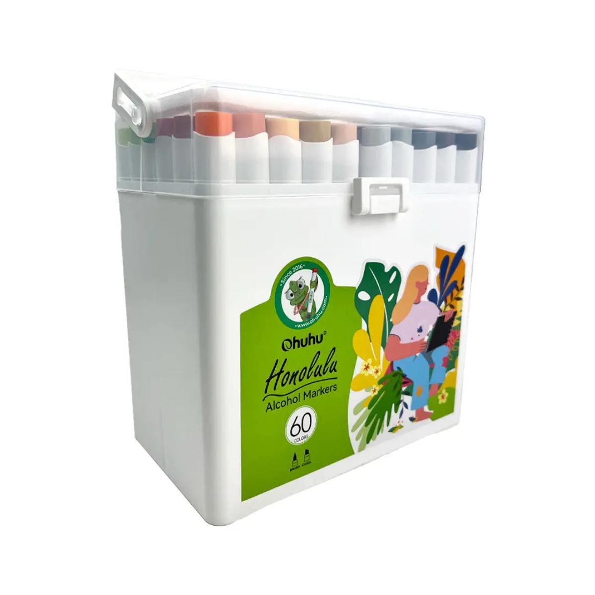 Marcador Ohuhu 60 Cores - Honolulu - Ponta Brush e Chanfrada Ohuhu