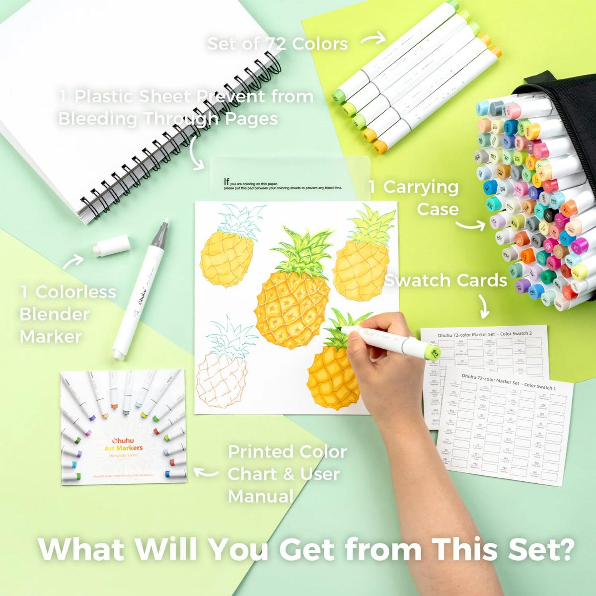 Marcador Ohuhu 72 Cores - Honolulu B - Ponta Brush e Fina Ohuhu