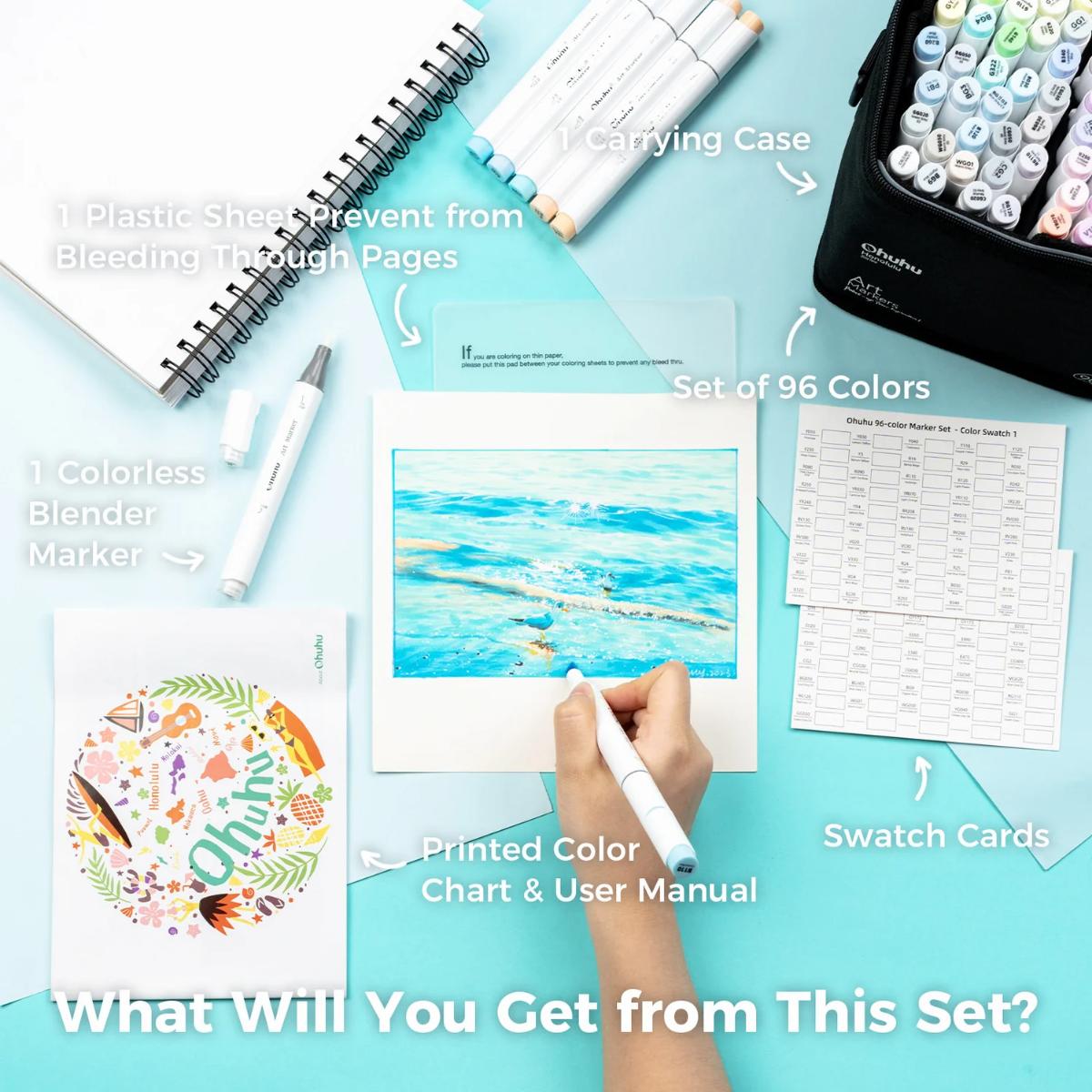 Marcador Ohuhu 96 Tons Pastel - Honolulu - Ponta Brush e Chanfrada Livraria Skilo
