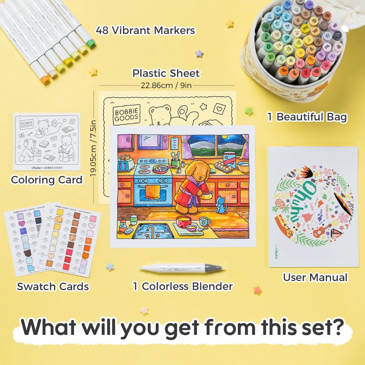 Marcador Ohuhu Bobbie Goods 48 Cores - Honolulu B - Ponta Brush e Fina Ohuhu