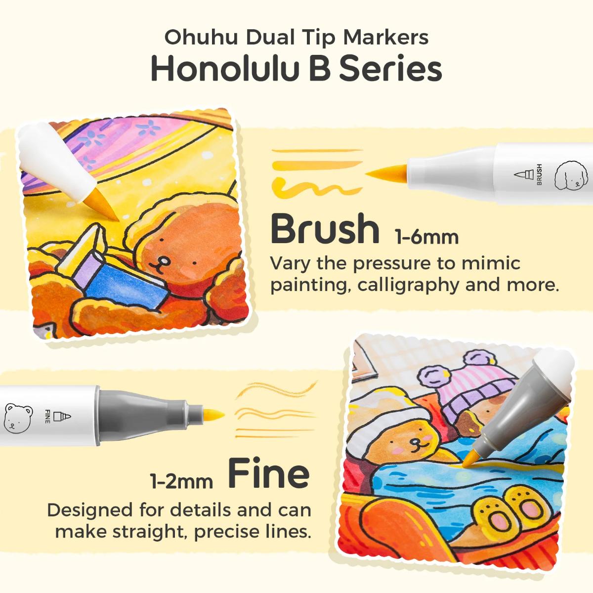 Marcador Ohuhu Bobbie Goods 48 Cores - Honolulu B - Ponta Brush e Fina Ohuhu