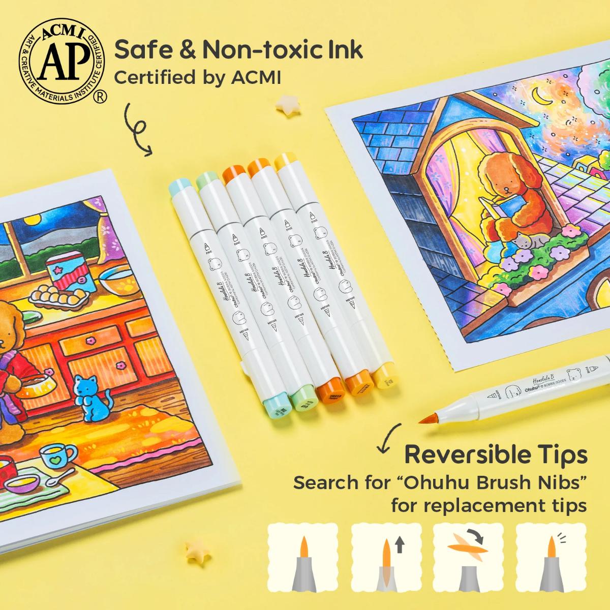 Marcador Ohuhu Bobbie Goods 48 Cores - Honolulu B - Ponta Brush e Fina Ohuhu