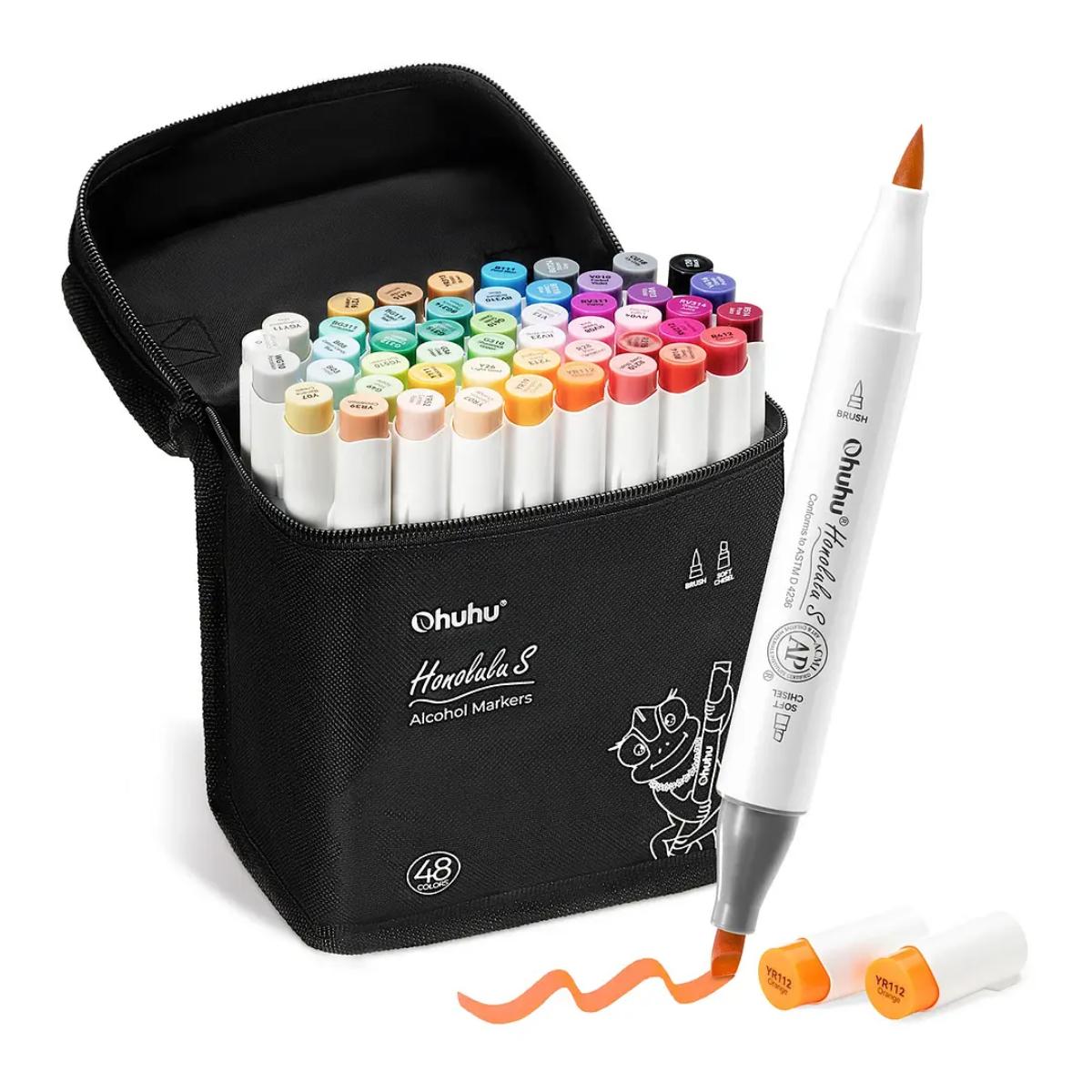 Marcador Ohuhu Honolulu S - 48 Cores - Ponta Brush e Chanfrada Soft Ohuhu