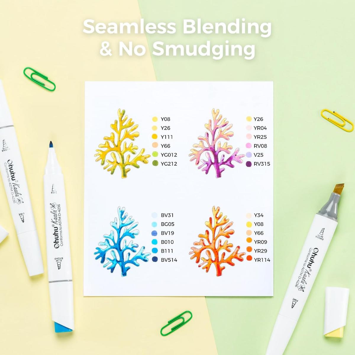 Marcador Ohuhu Kaala - 108 Cores - Ponta Fina e Chanfrada Slim Ohuhu