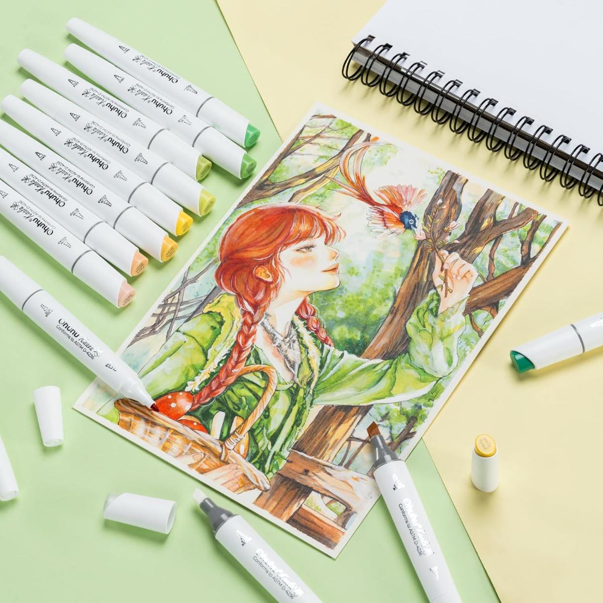 Marcador Ohuhu Kaala - 108 Cores - Ponta Fina e Chanfrada Slim Ohuhu