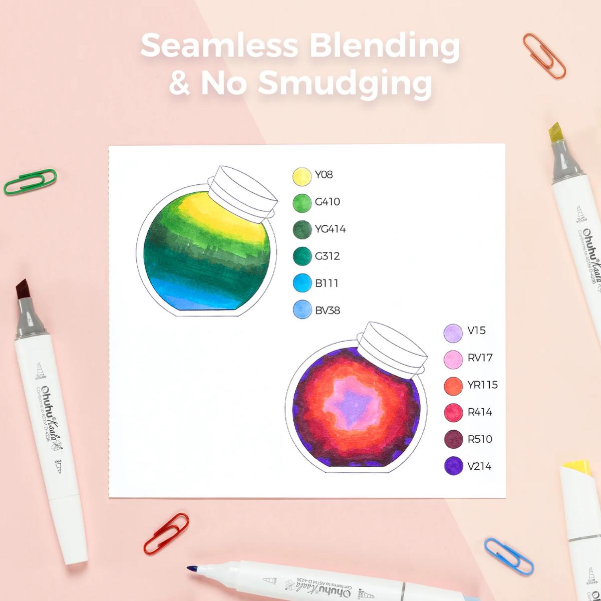 Marcador Ohuhu Kaala - 24 Cores Básicas - Ponta Chanfrada e Fina Ohuhu