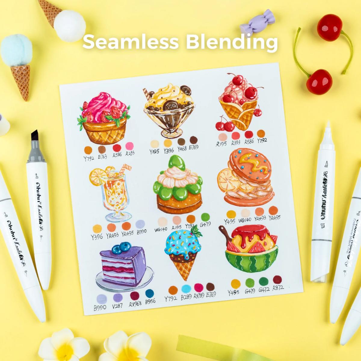 Marcador Ohuhu Kaala B - 60 Cores - Ponta Mini Brush e Chanfrada Slim Ohuhu