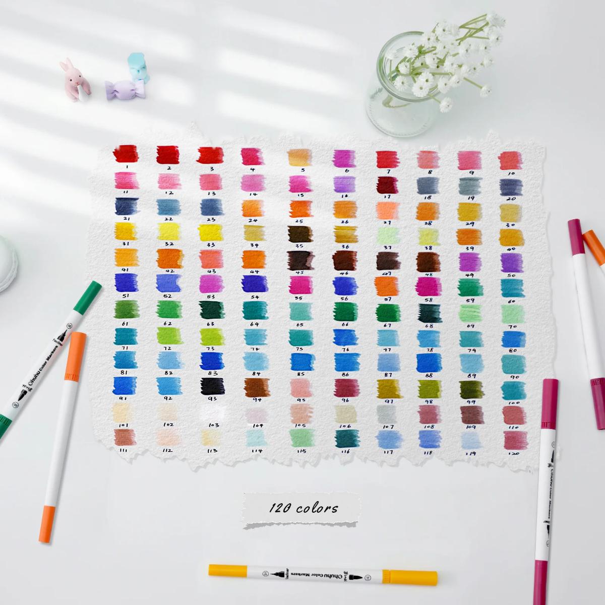 Marcador Ohuhu Maui - 120 Cores - Ponta Brush e Fineliner Ohuhu