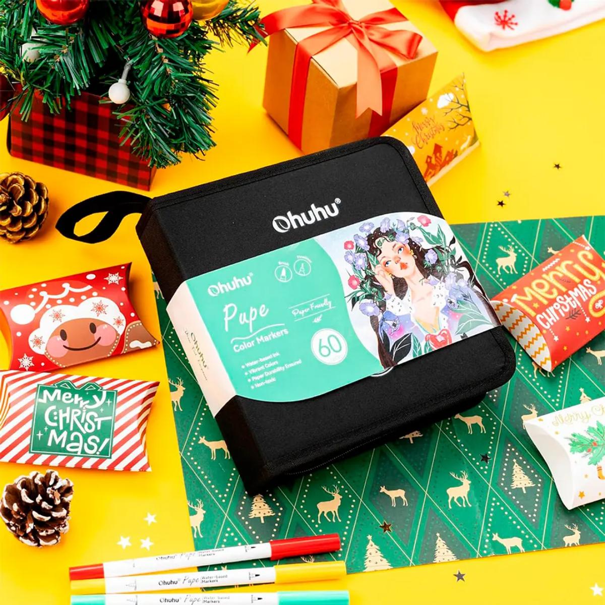 Marcador Ohuhu Pupe - 60 Cores - Ponta Brush e Fineliner Ohuhu