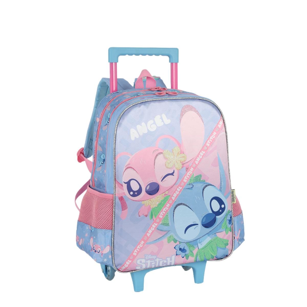 Mochila com Rodas Stitch e Angel - Rosa Up4You