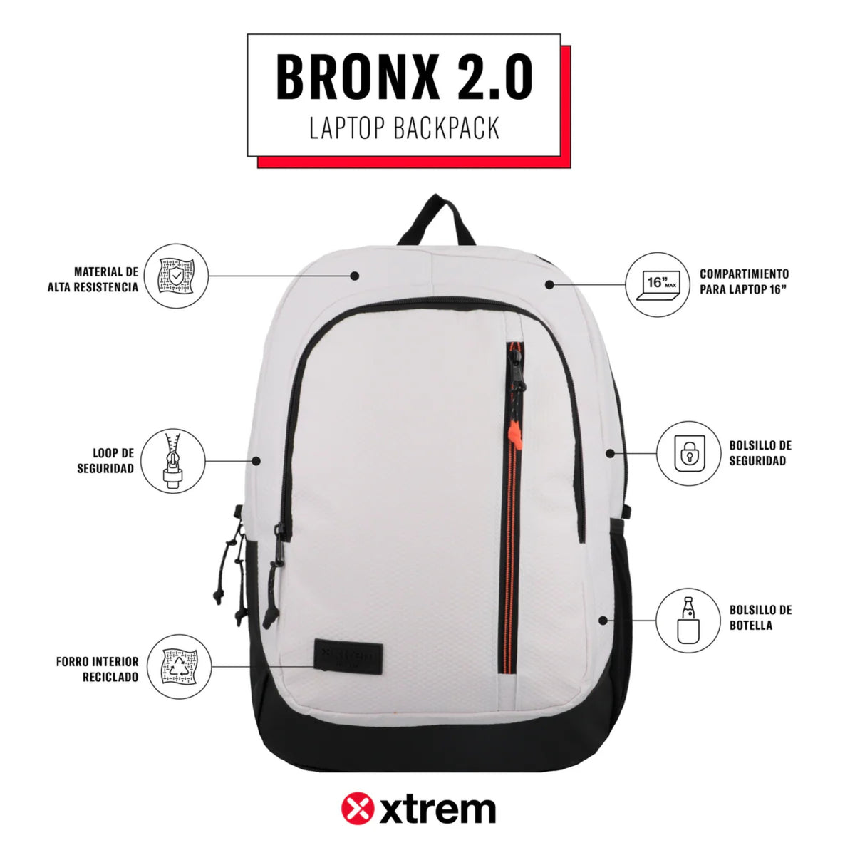 Mochila Notebook Xtrem Bronx 2.0 5XT - Grey/Orange - 16" Samsonite