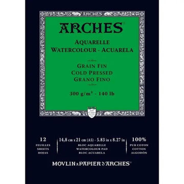 Papel Para Aquarela Arches Grao Fino - 300g - 14,8x21cm - 12 Folhas Arches