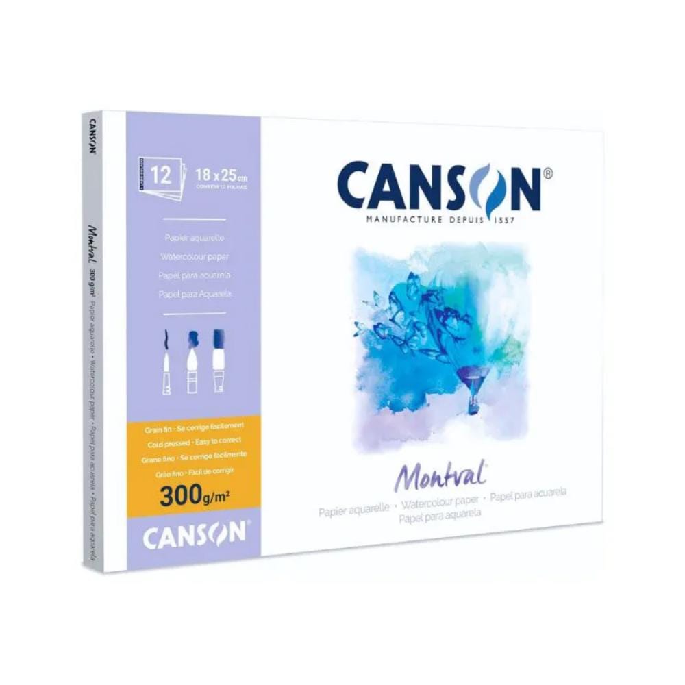 Papel Para Aquarela Canson Montval Grao Fino 300g - 18x25cm - 12 folhas Canson