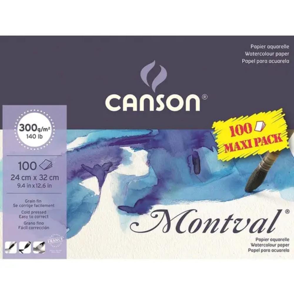Papel Para Aquarela Canson Montval Grao Fino 300g - 24x32cm - 100 folhas Canson