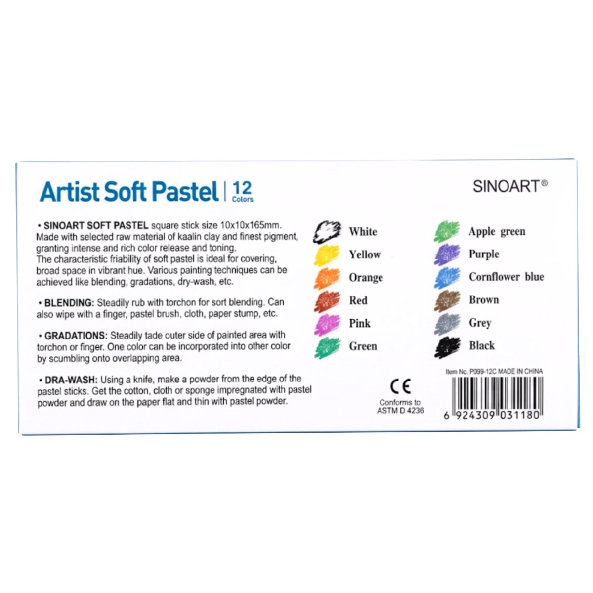 Pastel Seco Sinoart - 12 Cores Básicas - PO9912C Livraria Skilo