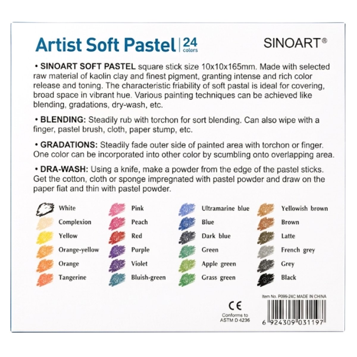 Pastel Seco Sinoart - 24 Cores -  PO9924C Livraria Skilo