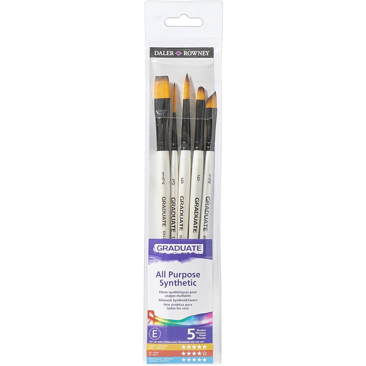 Pincéis Graduate Daler Rowney - Técnicas Úmidas - Kit 5 Unidades Daler & Rowney