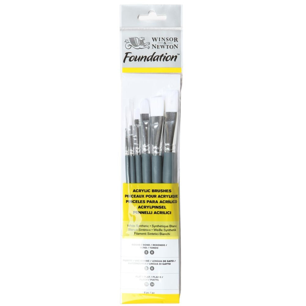 Pincel Para Acrílica Winsor & Newton Foundation - Conjunto com 6 - Cabo Curto Winsor & Newton