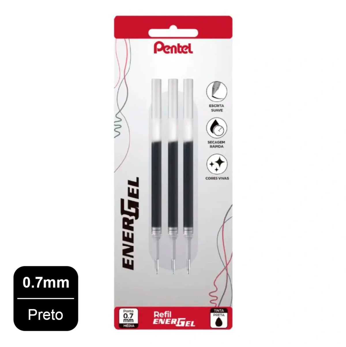 Refil Pentel EnerGel LR7 - Preto - 0.7mm - 3 Unidades Pentel