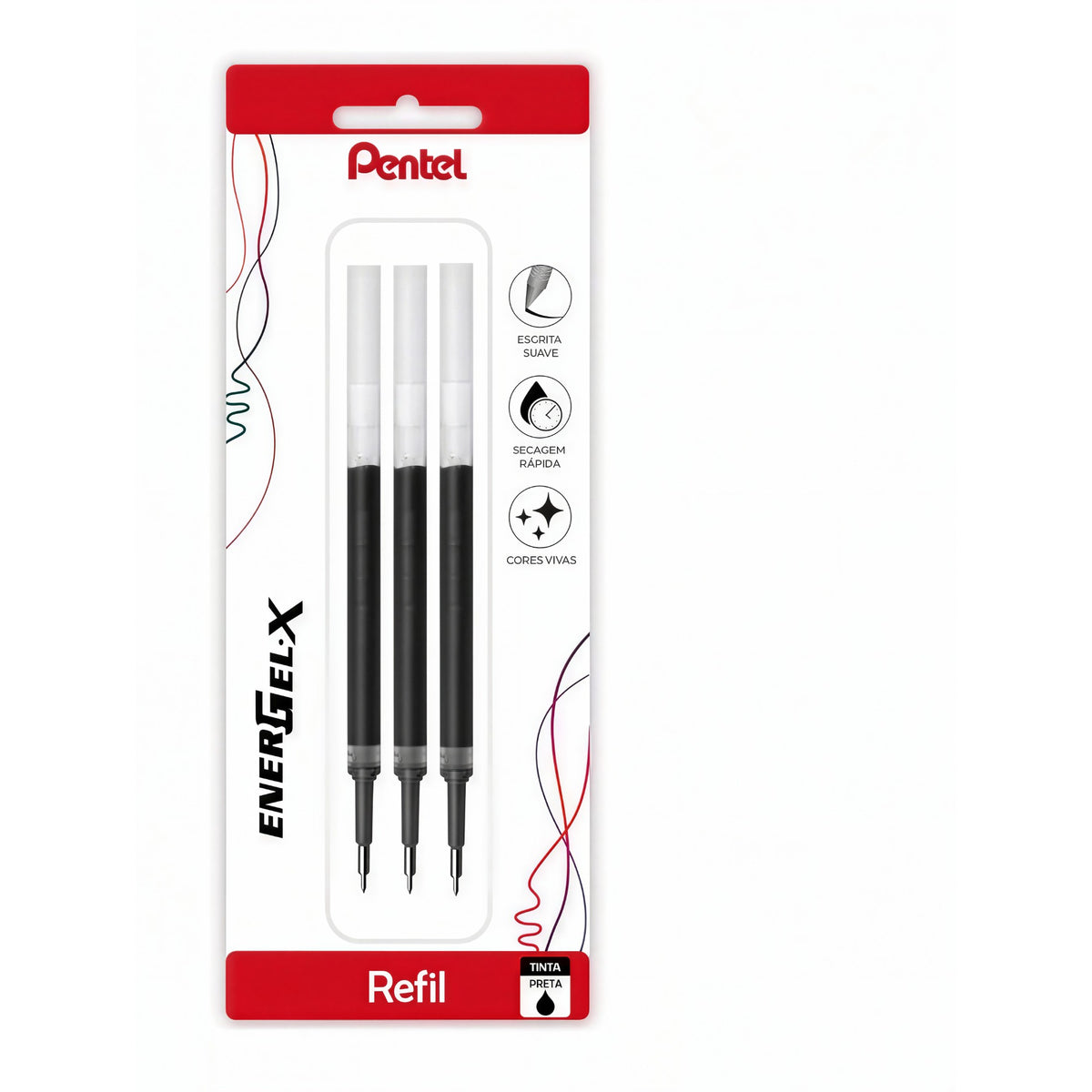 Refil Pentel EnerGel - Preto - 0.5mm - 3 Unidades Pentel