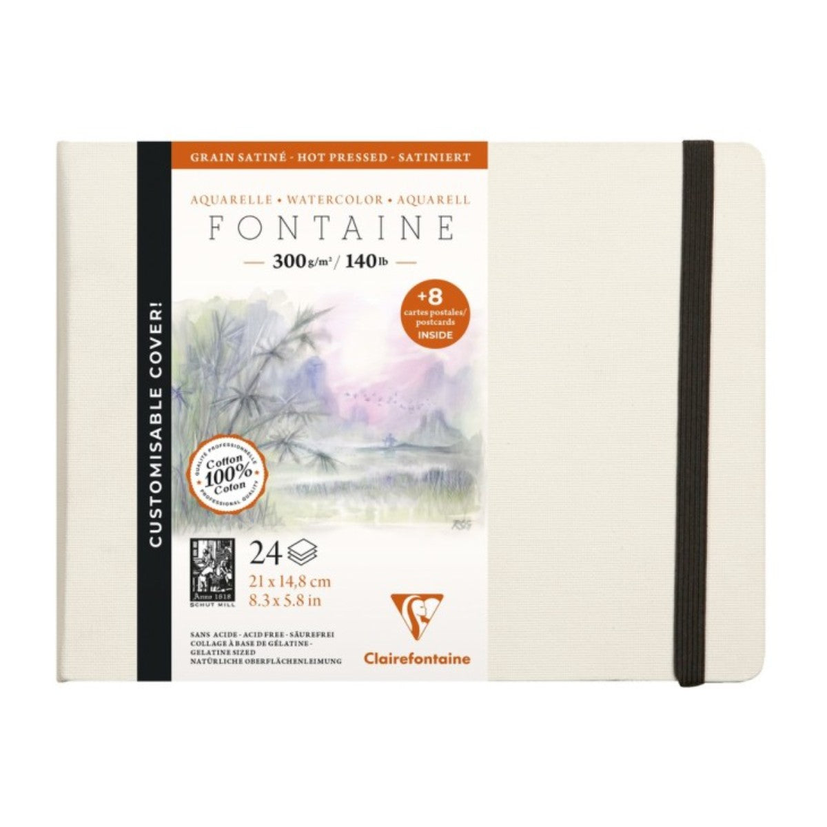 Sketchbook Aquarelle Fontaine300g/m² - 21x14,8cm - 100% Algodão HP Clairefontaine