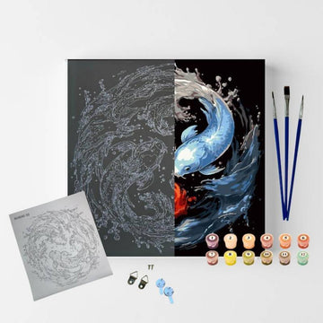 Tela Pintura Numerada Black - 30x30cm- Carpas Coloridas Sinoart