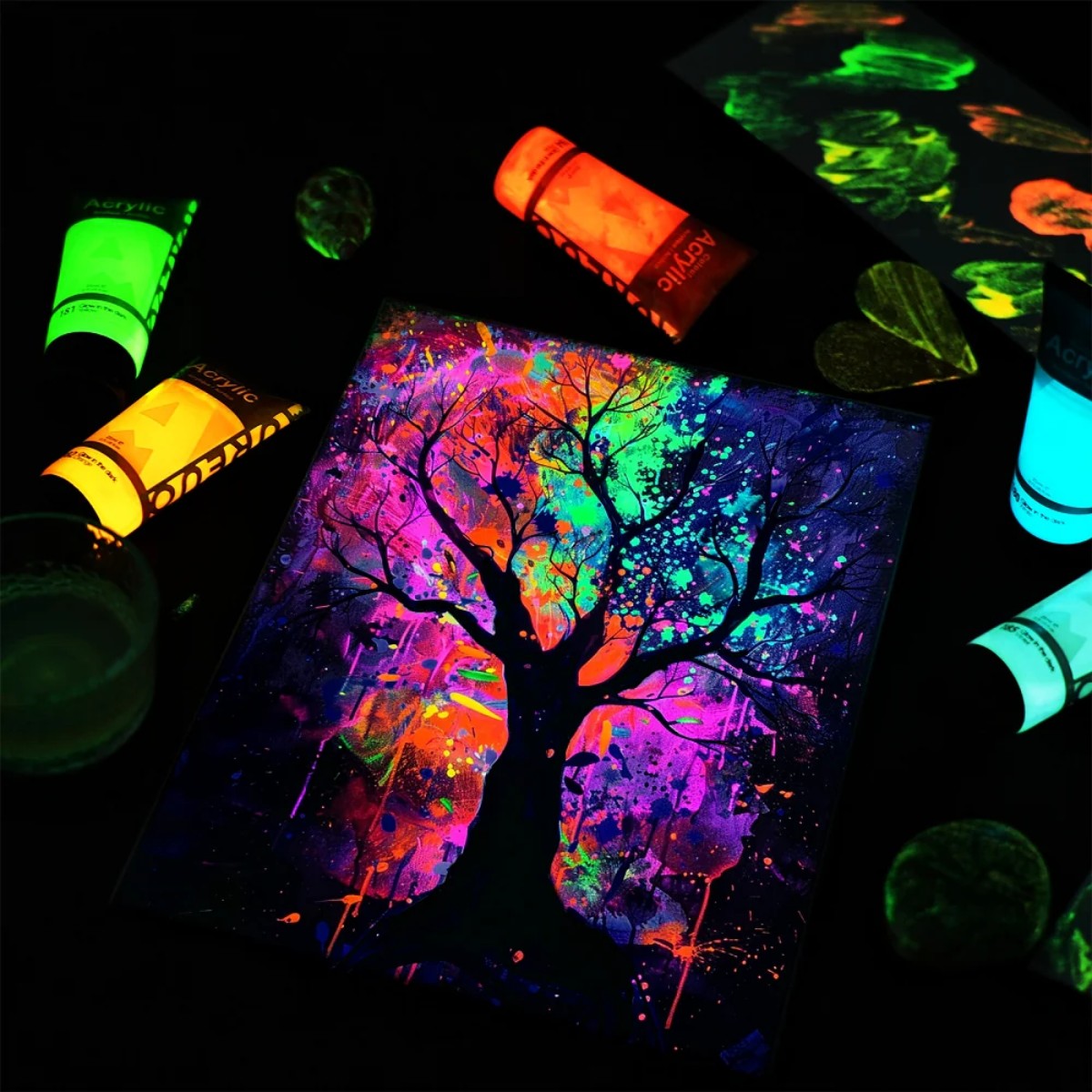 Tinta Acrílica Brilha no Escuro Fluorescente Aureuo - 8 Cores Phoenix