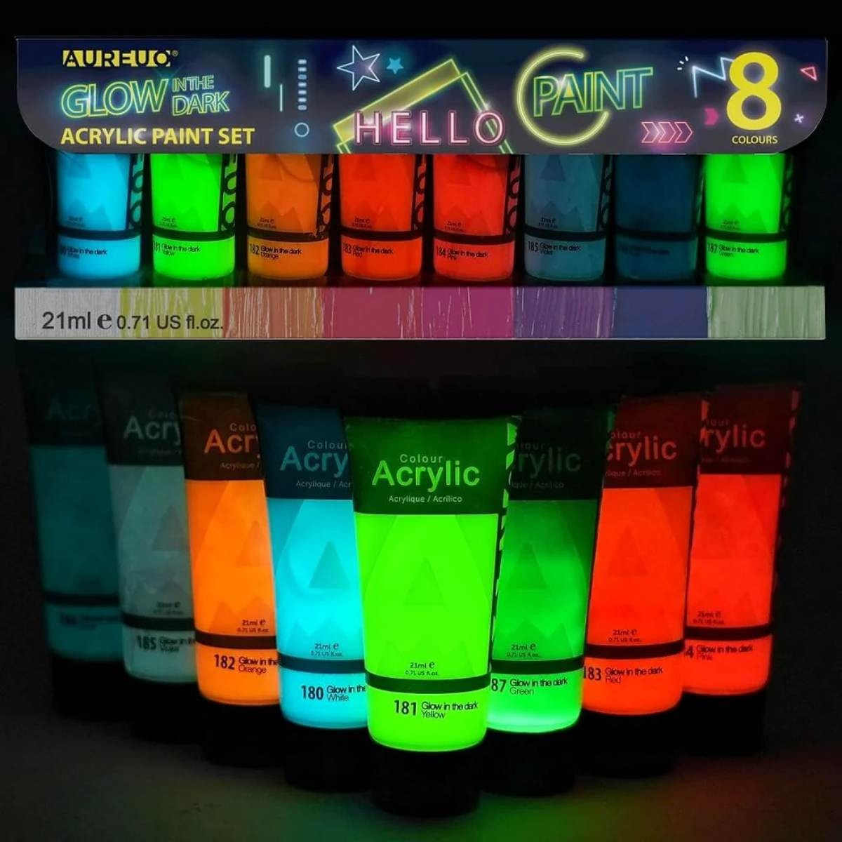 Tinta Acrílica Brilha no Escuro Fluorescente Aureuo - 8 Cores Phoenix