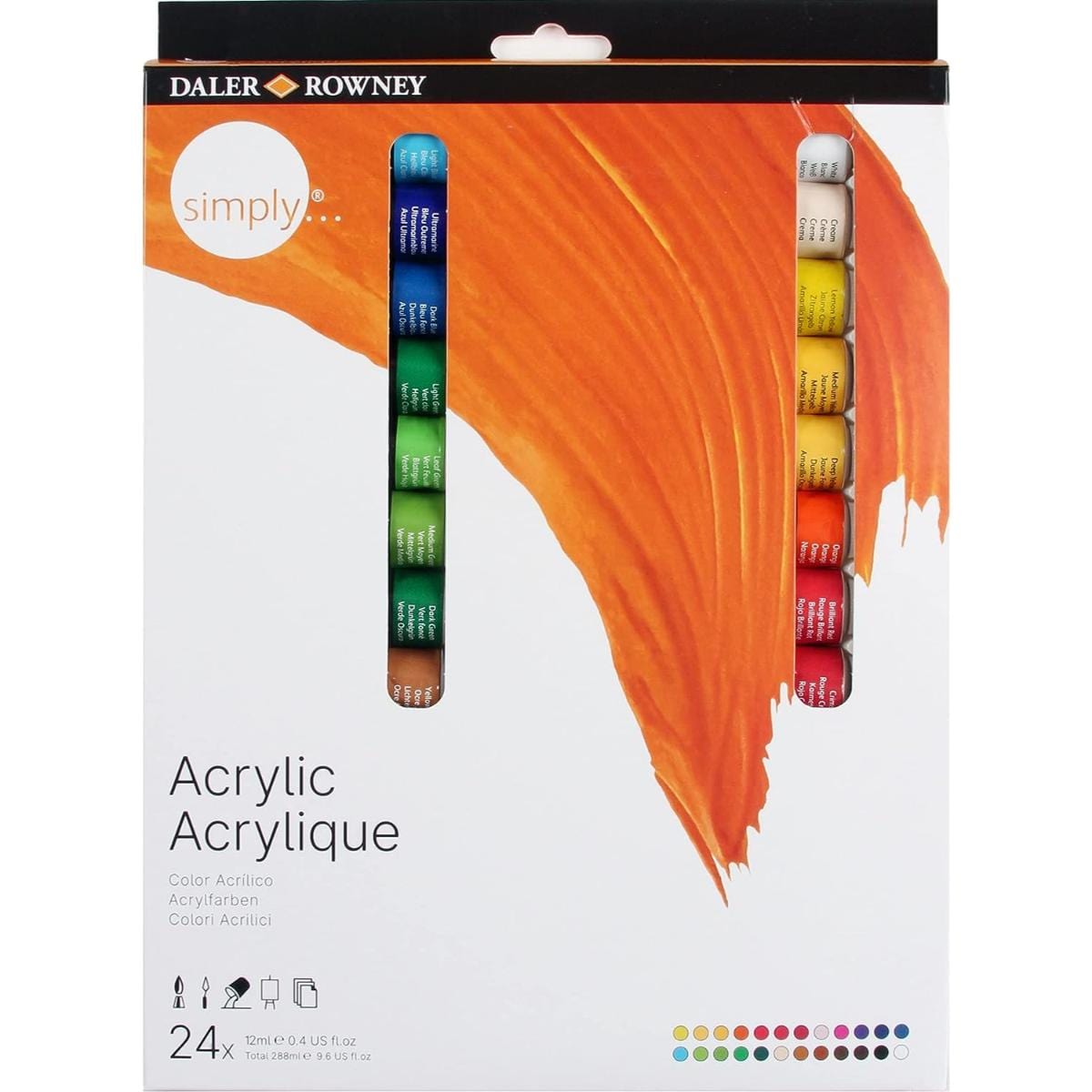 Tinta Acrílica Daler & Rowney Simply - Kit com 24 Cores Daler & Rowney