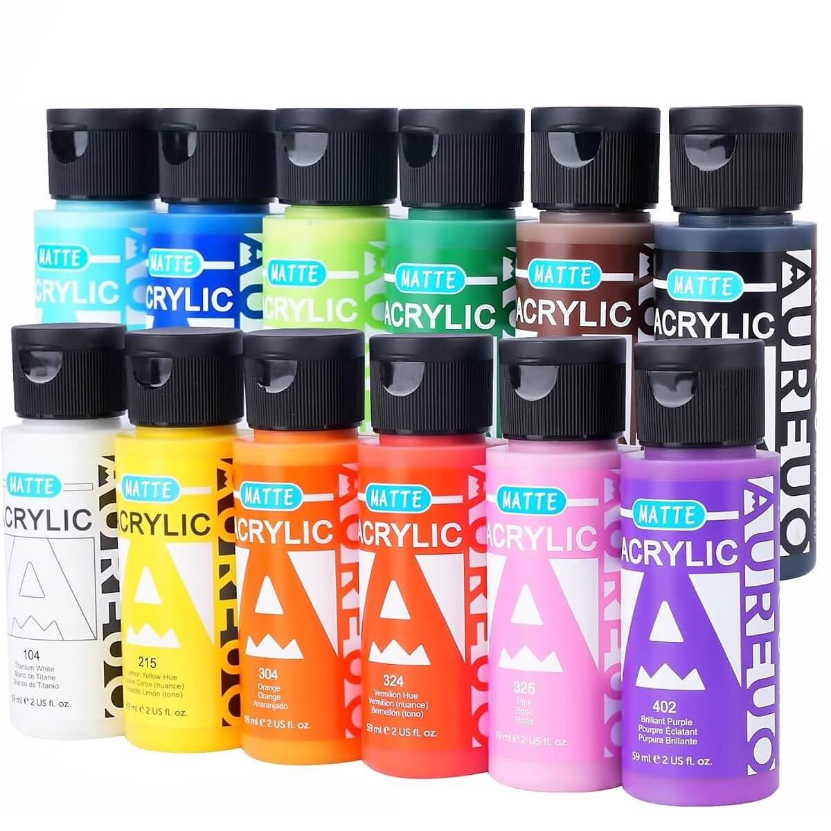 Tinta Acrílica Fosca Aureou - Conjunto 12 Cores - 59ml Aureou