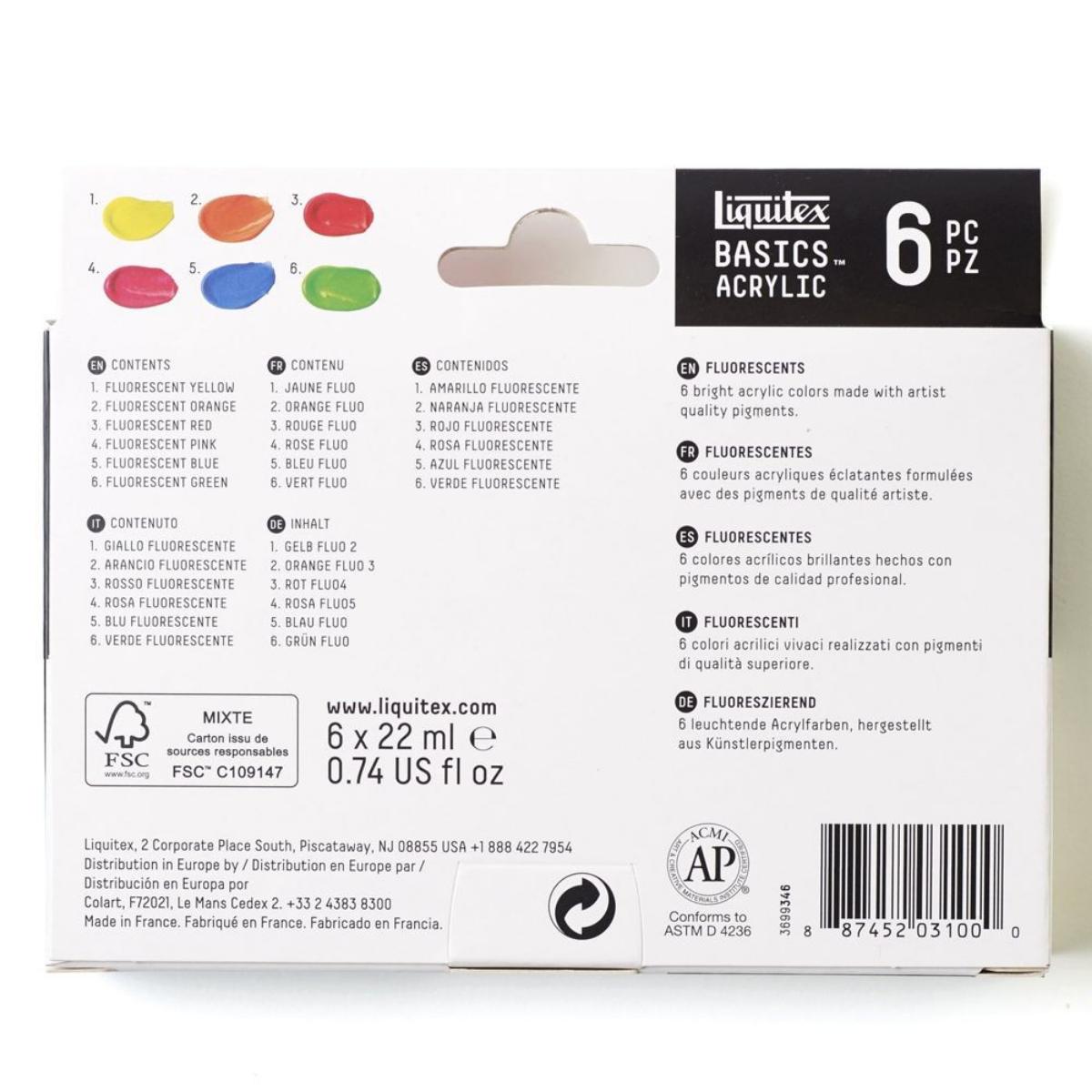 Tinta Acrílica Liquitex Basics Fluorescente - 6 Cores - 22ml Liquitex
