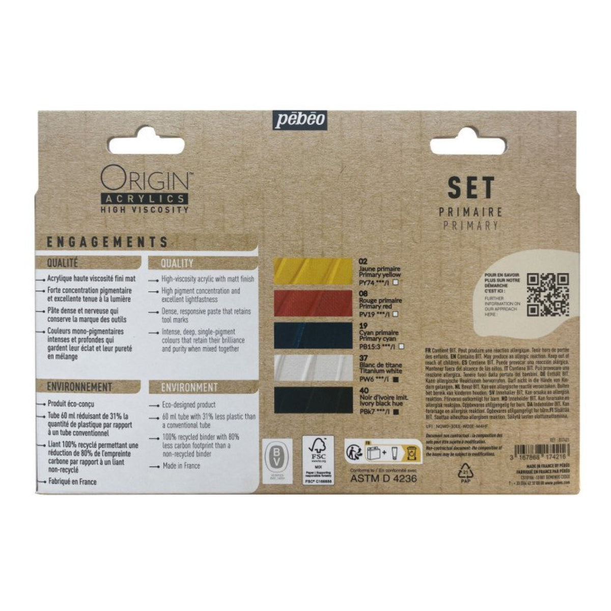 Tinta Acrilica Pebeo Origin - Cores Primarias - Conjunto com 5 - 60ml Pebeo