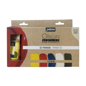 Tinta Acrilica Pebeo Origin - Cores Primarias - Conjunto com 5 - 60ml
