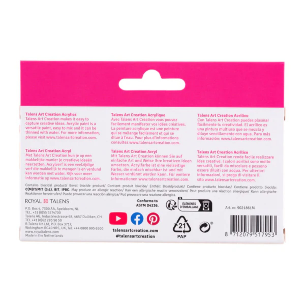 Tinta Acrílica Talens Art Creation - 6 Cores Metálicas - 12ml Talens
